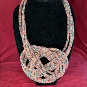 One-of-a-Kind Bold Pink Multi Glass Sead Bead Twisted Knot Statement Necklace!